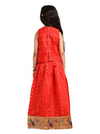 Paithani Baby Girl Lehenga Set – Red Silk with Brocade Peplum Top & Zari Peacock Border – Gita Pattern