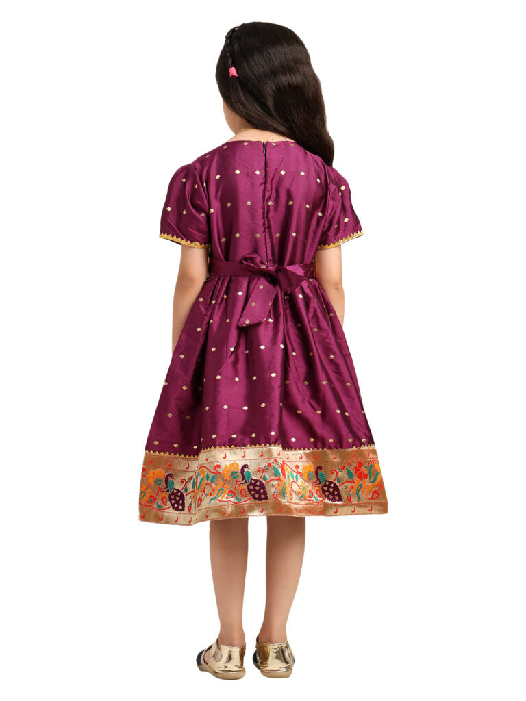 Paithani Baby Girl Frock – Purple Wine Silk-Indu Pattern