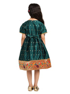 Paithani Baby Girl Frock – Green Silk with Brocade Yoke & Peacock Zari Border – Indu Pattern