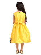 Paithani Baby Girl Frock – Mango Silk with Temple Motif Design & Zari Border – Diamond Pattern