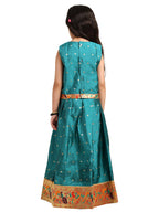 Paithani Baby Girl Lehenga Set – Rama Silk with Brocade Peplum Top & Peacock Zari Border – Gita Pattern