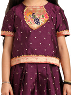 Purple Wine Paithani Baby Girl Lehenga Set-  chiu pattern