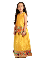 Paithani Baby Girl Lehenga Set – Mango Silk with Brocade Peplum Blouse & Peacock Zari Border – Gita Pattern