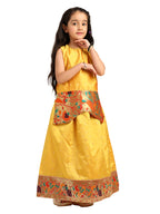 Paithani Baby Girl Lehenga Set – Mango Silk with Brocade Peplum Blouse & Peacock Zari Border – Gita Pattern