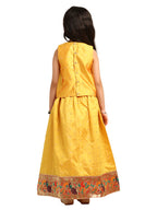 Paithani Baby Girl Lehenga Set – Mango Silk with Brocade Peplum Blouse & Peacock Zari Border – Gita Pattern