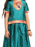 Paithani Baby Girl Lehenga Set – Rama Silk with Embroidered Peacock Blouse & Traditional Zari Border – Chiu Pattern