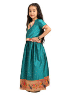 Paithani Baby Girl Lehenga Set – Rama Silk with Embroidered Peacock Blouse & Traditional Zari Border – Chiu Pattern