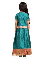 Paithani Baby Girl Lehenga Set – Rama Silk with Embroidered Peacock Blouse & Traditional Zari Border – Chiu Pattern