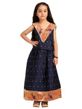 Paithani Baby Girl Lehenga Set – Blue Silk with V-Neck Brocade Blouse & Peacock Zari Border – V Neck Pattern