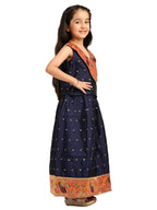 Paithani Baby Girl Lehenga Set – Blue Silk with V-Neck Brocade Blouse & Peacock Zari Border – V Neck Pattern