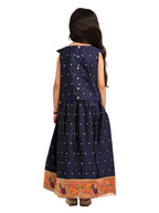 Paithani Baby Girl Lehenga Set – Blue Silk with V-Neck Brocade Blouse & Peacock Zari Border – V Neck Pattern