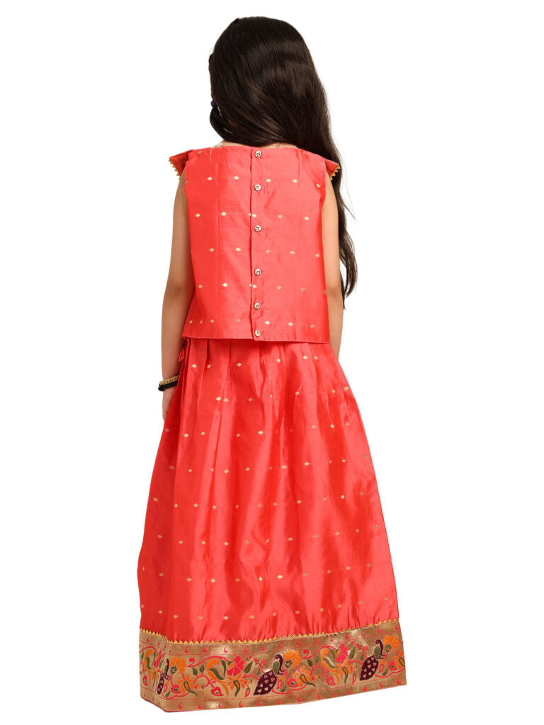 Gajari Silk Paithani Baby Girl Lehenga Set- V Neck