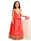 Gajari Silk Paithani Baby Girl Lehenga Set- V Neck