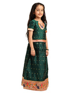Paithani Baby Girl Lehenga Set – Green Silk with Peacock Embroidered Blouse & Zari Border Skirt – Chiu Pattern