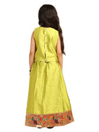 Paithani Baby Girl Lehenga Set – Mehndi Silk with Brocade Peplum Top & Multicolor Zari Border – Gita Pattern