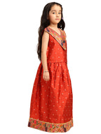 Paithani Baby Girl Lehenga Set – Maroon Silk with V-Neck Brocade Blouse & Peacock Zari Border – V Neck Pattern