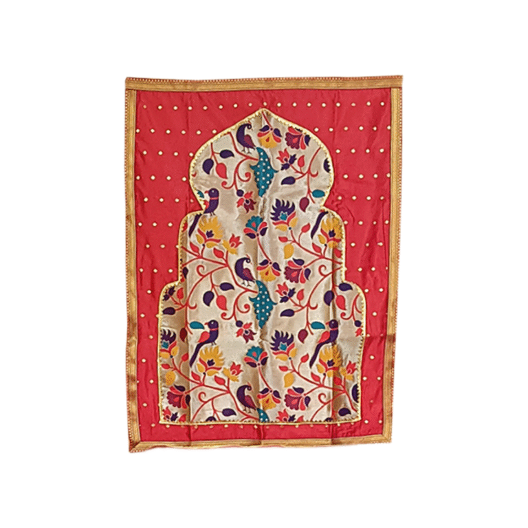 Paithani Temple Pattern Backdrop for Ganesh Chaturthi – Red