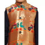 Kanira Jr Paithani Jacket for Boys Parrot Peacock