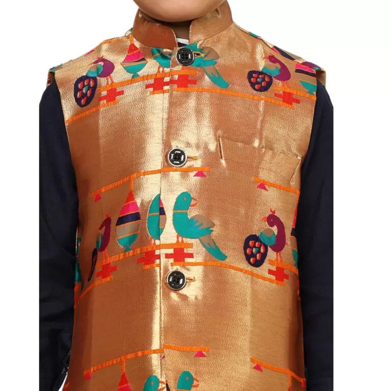 Kanira Jr Paithani Jacket for Boys Parrot Peacock