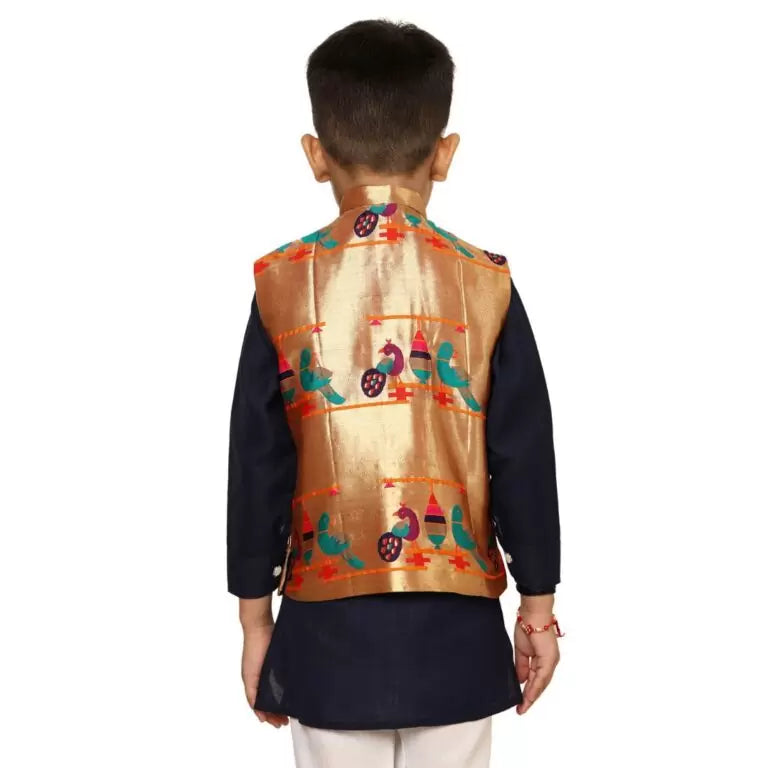 Kanira Jr Paithani Jacket for Boys Parrot Peacock