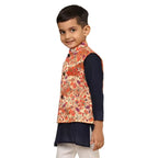 Kanira Jr Paithani Jacket for Boys Small peacock Red