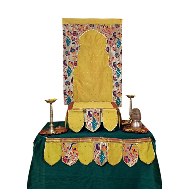 Ganesh Chaturthi Paithani Ganpati Decoration Combo Set – Mango Theme (7 Items + Free Samai Asan)