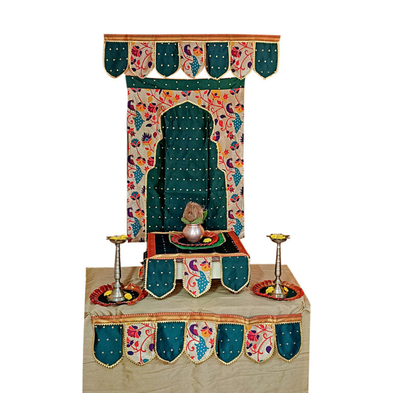 Ganesh Chaturthi Paithani Ganpati Decoration Combo Set – Green Theme (7 Items + Free Samai Asan)