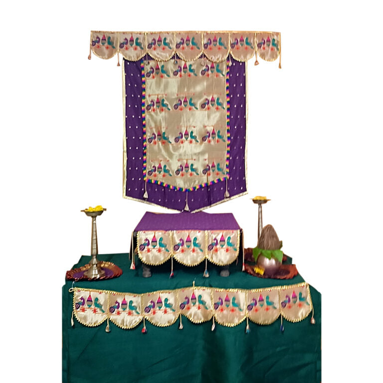 Paithani Parrot-Peacock Ganpati Decoration Combo Set for Ganesh Chaturthi (Purple Theme – 7 Items + Free Samai Asan)