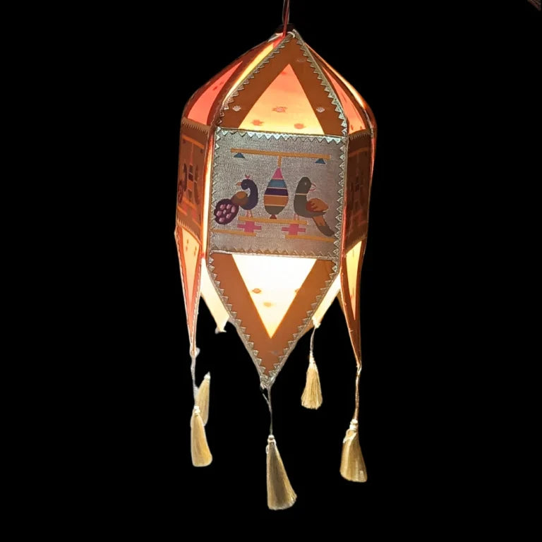 Orange Paithani Kandil for Diwali – Handcrafted Lantern with Traditional Peacock Design