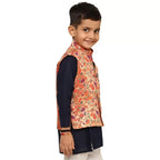 Kanira Jr Paithani Jacket for Boys Small peacock Red