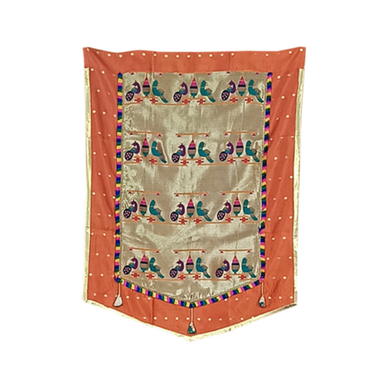 Paithani Parrot-Peacock Backdrop for Ganesh Chaturthi – Orange