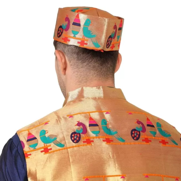 Kanira Paithani Topi for Mens Parrot Peacock