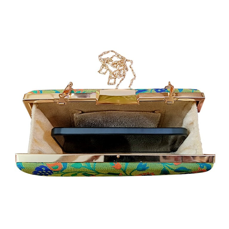 Small Peacock Green Paithani Clutch – Rich Heritage in a Compact Design