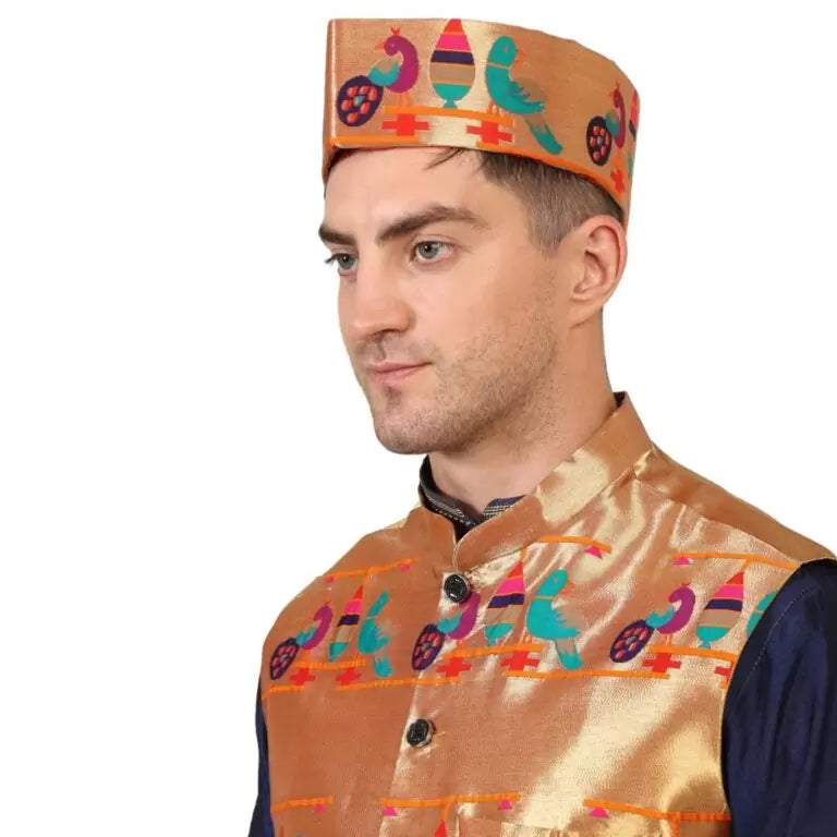 Kanira Paithani Topi for Mens Parrot Peacock