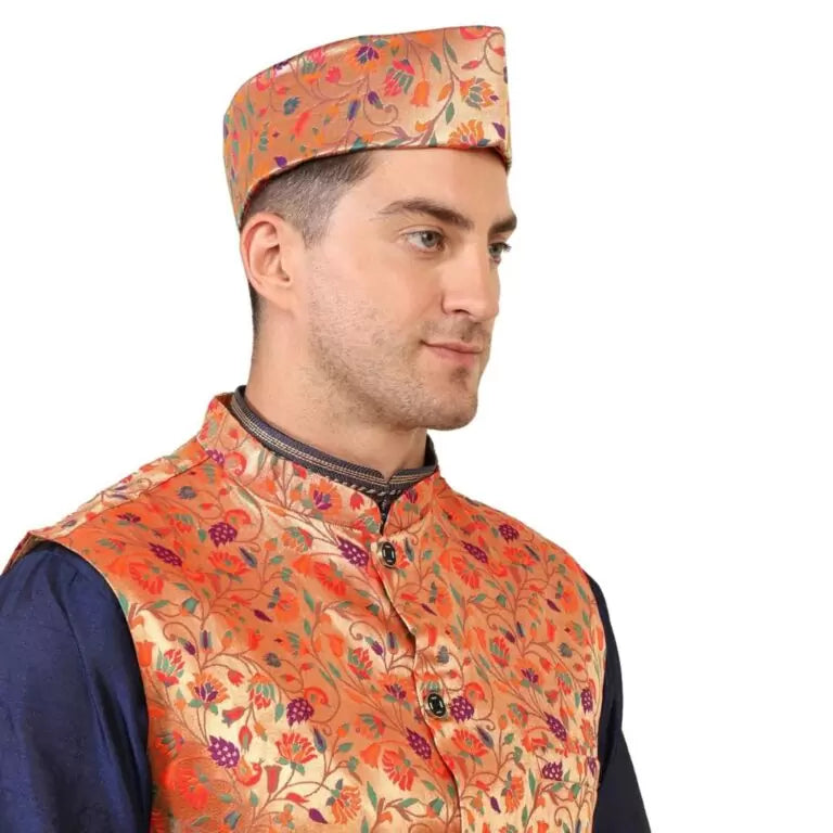 Kanira Paithani Topi for Mens Small Peacock- Red