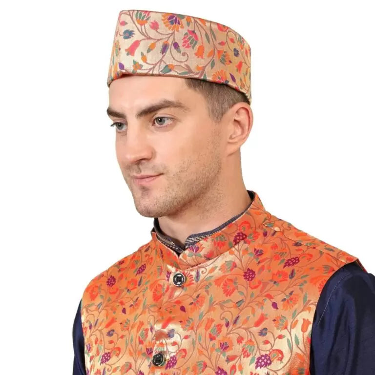 Kanira Paithani Topi for Mens Small Peacock- Red