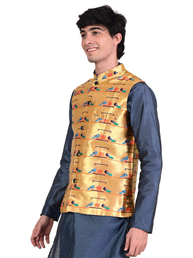 Kanira Paithani jacket for Mens Double Peacoak