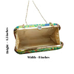Small Peacock Green Paithani Clutch – Rounded Elegance with a Traditional Weave