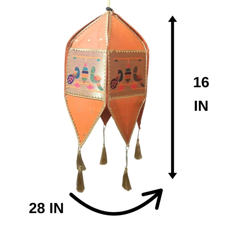 Orange Paithani Kandil for Diwali – Handcrafted Lantern with Traditional Peacock Design