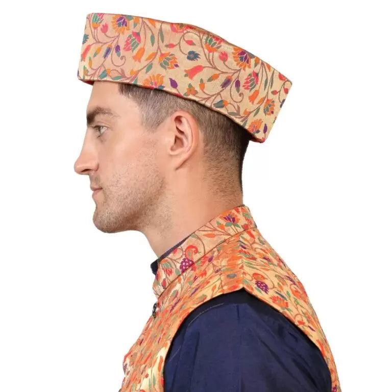Kanira Paithani Topi for Mens Small Peacock- Red