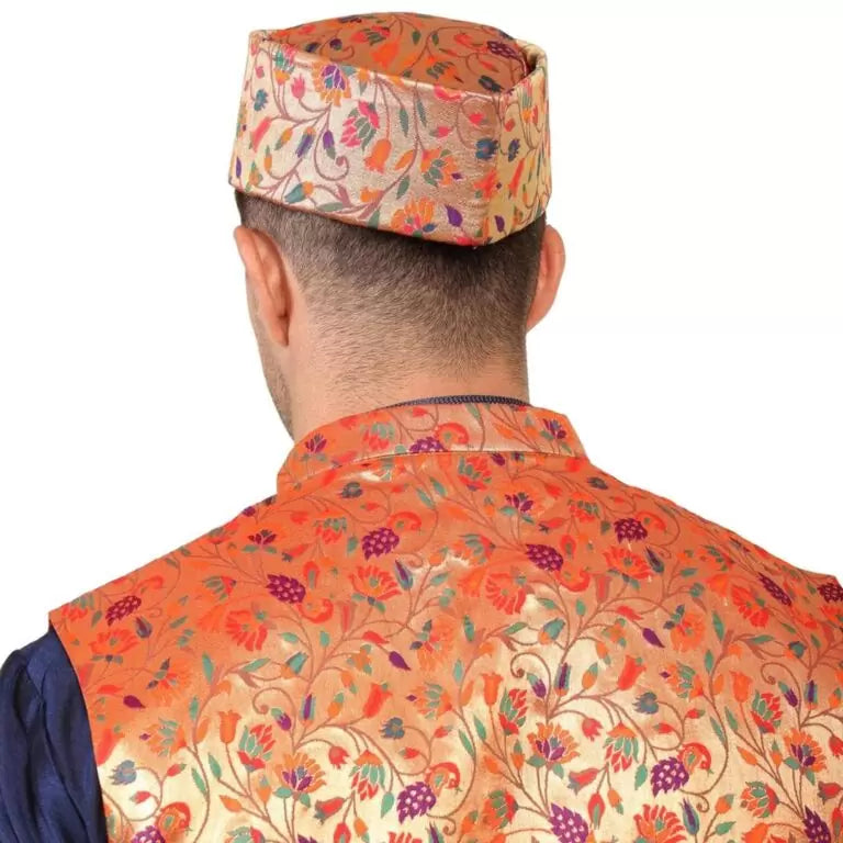 Kanira Paithani Topi for Mens Small Peacock- Red