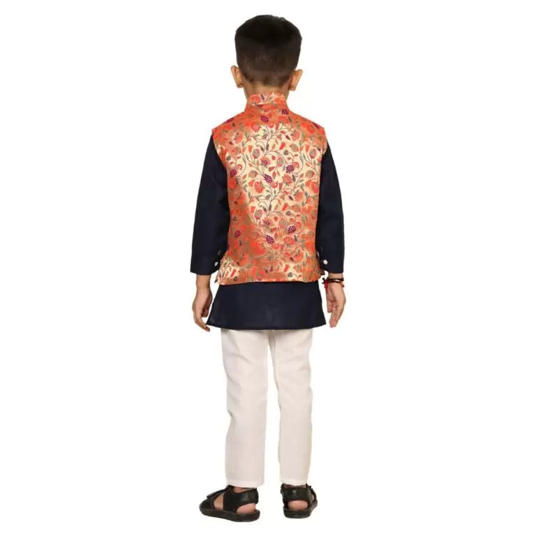 Kanira Jr Paithani Jacket for Boys Small peacock Red