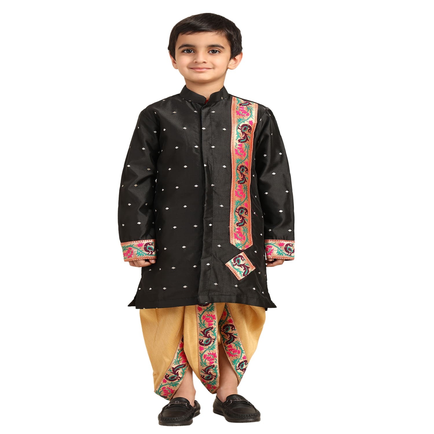 Kanira Jr Paithani dhoti kurta black but...