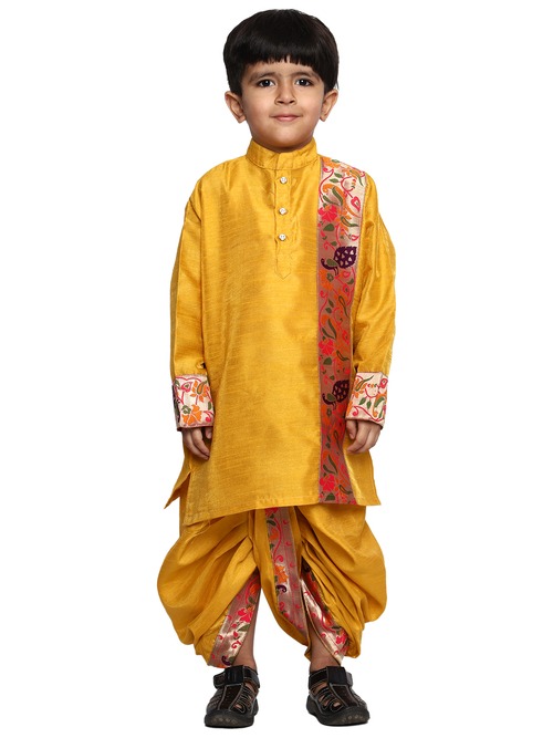 Kanira Jr Evan Mustard Mustard Paithani dhoti kurta for boys