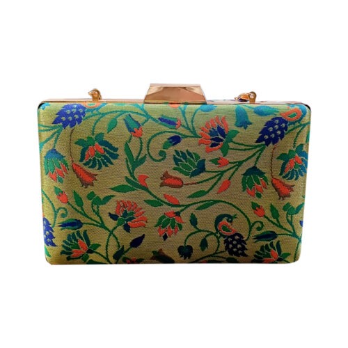 Small Peacock Green Paithani Clutch – Rich Heritage in a Compact Design