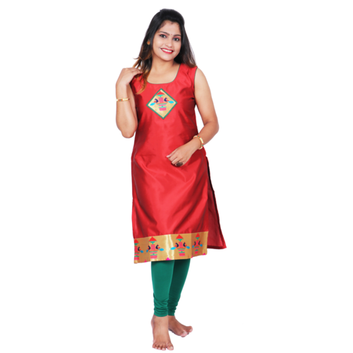 Kanira Diamond Red Paithani Kurti, Office Wear Peacock Design