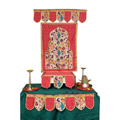 Paithani Temple Pattern Backdrop for Ganesh Chaturthi – Red