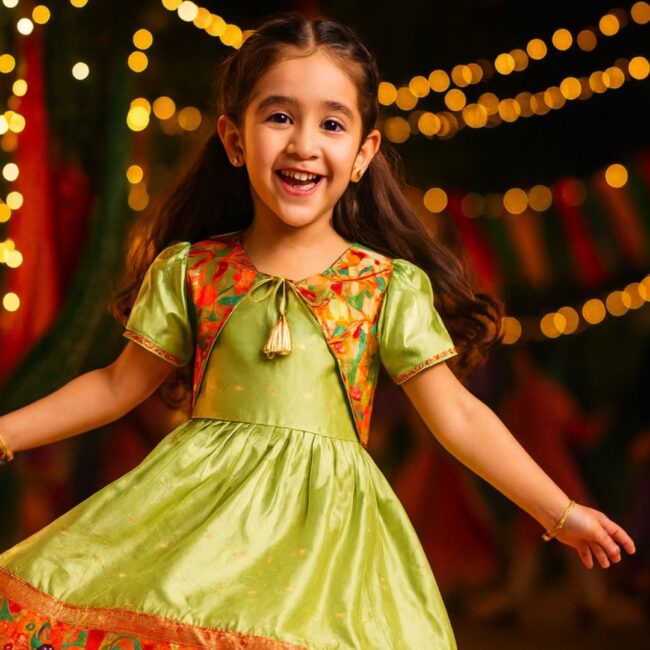 Paithani Frocks for Girls for Navratri: Traditional Twirls Your Little One Will Love