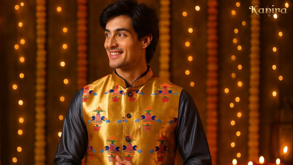 Celebrate Diwali in Style with This Stunning Paithani Jacket for Men