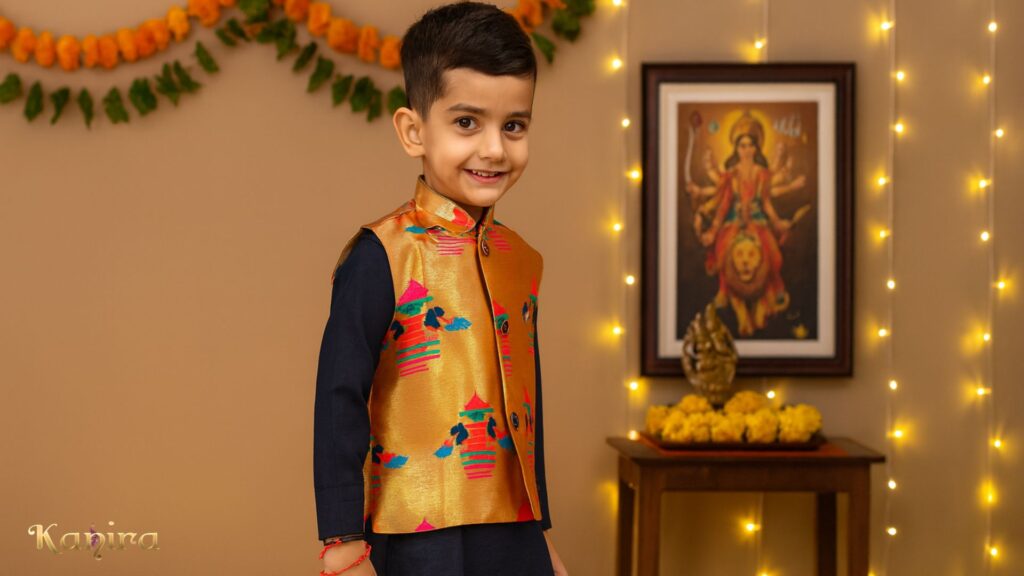 Traditional Paithani Jacket for Boys for Dussehra Celebrations